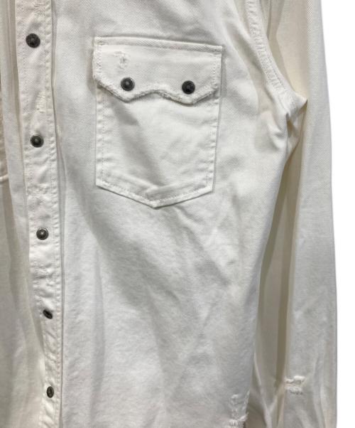 DIESEL（ディーゼル）DIESEL (ディーゼル) ダメージ加工ウエスタンシャツ ホワイト サイズ:SIZE XLの古着・服飾アイテム