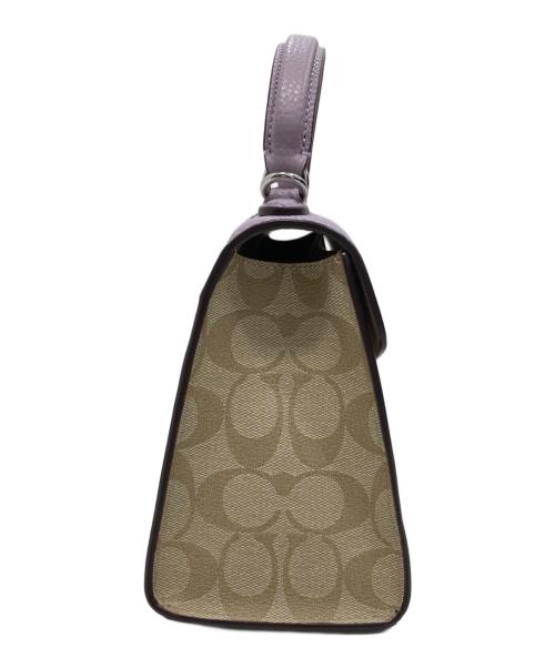 COACH（コーチ）COACH (コーチ) コーティングキャンバス ぺブルレザー シグネチャー サッチェル 2WAY ショルダーバッグ パープル×ベージュの古着・服飾アイテム