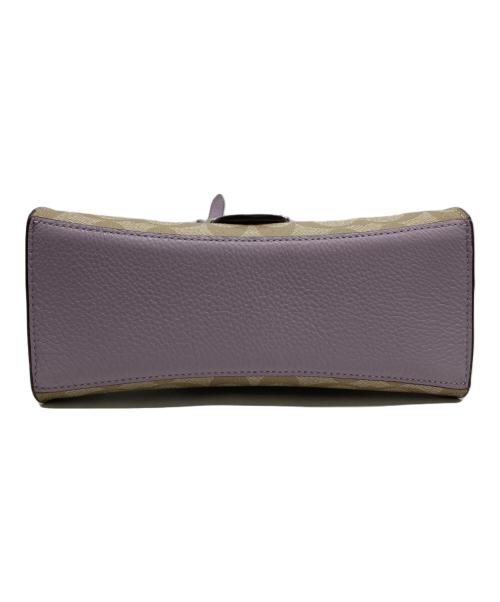 COACH（コーチ）COACH (コーチ) コーティングキャンバス ぺブルレザー シグネチャー サッチェル 2WAY ショルダーバッグ パープル×ベージュの古着・服飾アイテム