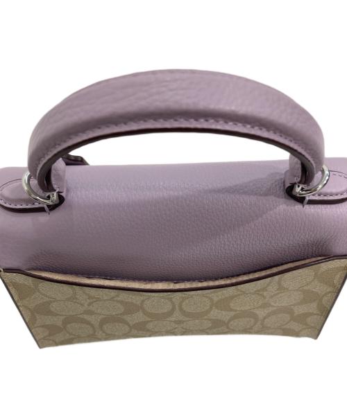 COACH（コーチ）COACH (コーチ) コーティングキャンバス ぺブルレザー シグネチャー サッチェル 2WAY ショルダーバッグ パープル×ベージュの古着・服飾アイテム