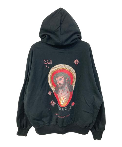 COOTIE PRODUCTIONS（クーティープロダクツ）COOTIE PRODUCTIONS Jakob Morley Print Sweat Hoodie (LOVE THY NEIGHBOUR)/プリント・スウェット・フーディ・ラブ・ザイ・ネイバー ブラック サイズ:SIZE Lの古着・服飾アイテム
