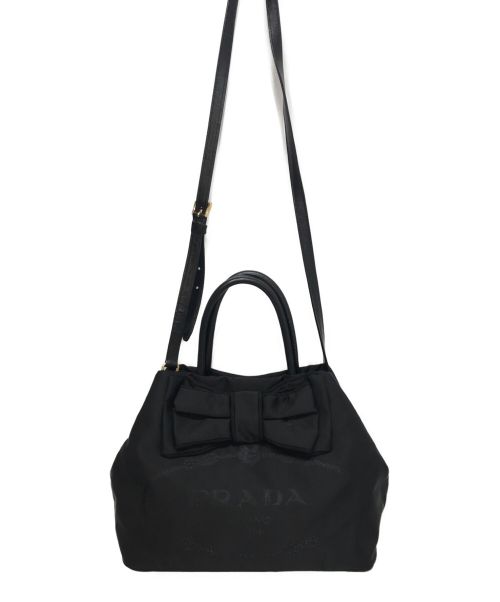 PRADA（プラダ）PRADA (プラダ) 2WAYロゴリボンバッグ ブラックの古着・服飾アイテム