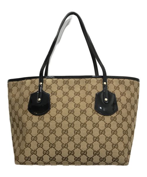 GUCCI（グッチ）GUCCI (グッチ) GGキャンバス エナメル トートバッグ ベージュの古着・服飾アイテム