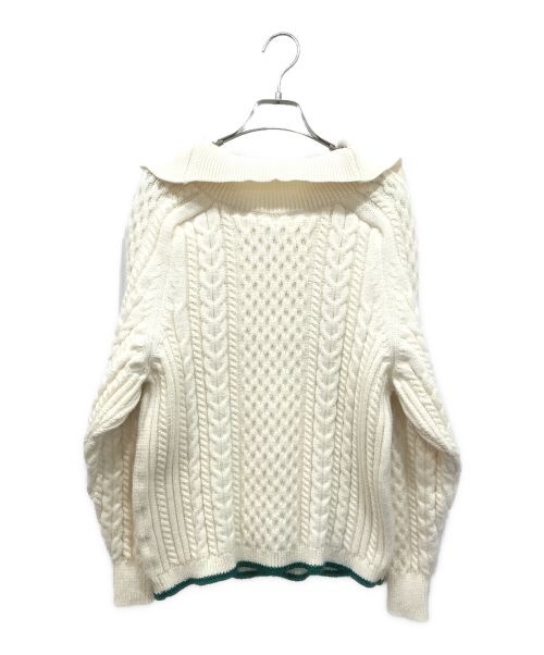 TAN（タン）TAN (タン) SPONDISH CABLE HALF ZIP NECK PULLOVER アイボリー×グリーン サイズ:Fの古着・服飾アイテム