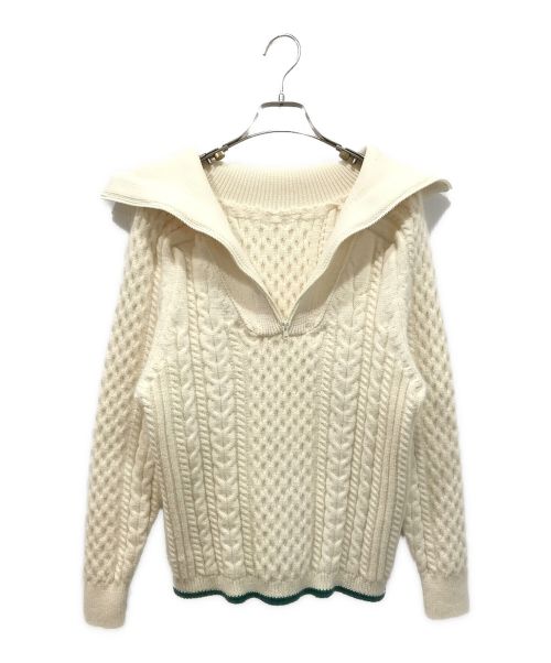 TAN（タン）TAN (タン) SPONDISH CABLE HALF ZIP NECK PULLOVER アイボリー×グリーン サイズ:Fの古着・服飾アイテム