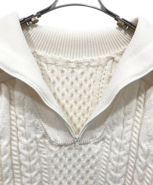 TAN（タン）TAN (タン) SPONDISH CABLE HALF ZIP NECK PULLOVER アイボリー×グリーン サイズ:Fの古着・服飾アイテム