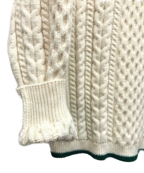 TAN（タン）TAN (タン) SPONDISH CABLE HALF ZIP NECK PULLOVER アイボリー×グリーン サイズ:Fの古着・服飾アイテム