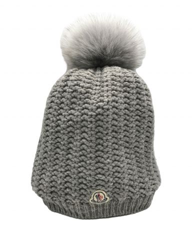 MONCLER ニット帽 L グレー ポンポン付き 中古・古着通販】MONCLER (モンクレール) ボンボンニットキャップ