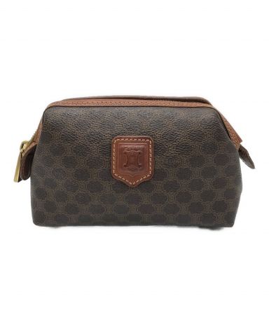 CELINE 【美品】　黒マカダム　ブラック　トリンオフ　レザー　化粧ポーチ CELINE（セリーヌ） ポーチ 小物入れ マルチケース マカダム柄 PVC