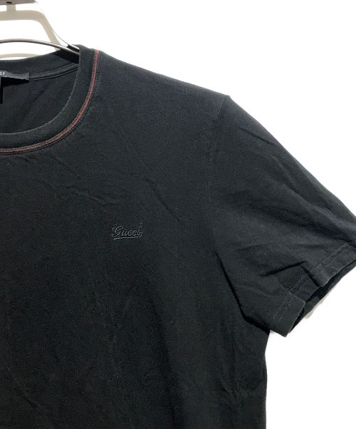 GUCCI（グッチ）GUCCI (グッチ) ロゴ刺繍クルーネック半袖カットソー ブラック サイズ:Mの古着・服飾アイテム