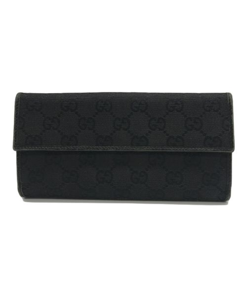 GUCCI（グッチ）GUCCI (グッチ) GGキャンバス ロングバンブーウォレット ブラックの古着・服飾アイテム