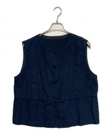 nest Robe（ネストローブ）の古着「リネンスリーブレスペプラムブラウス」｜ネイビー