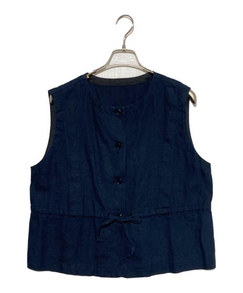 nest Robe（ネストローブ）nest Robe (ネストローブ) リネンスリーブレスペプラムブラウス ネイビー サイズ:Freeの古着・服飾アイテム