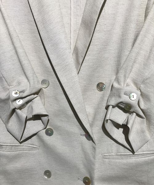 LUMINOSO COMMECA（ルミノーゾコムサ）LUMINOSO COMMECA (ルミノーゾコムサ) 綿麻ポリエステルストレッチ ダブルブレストジャケット ベージュ サイズ:7の古着・服飾アイテム