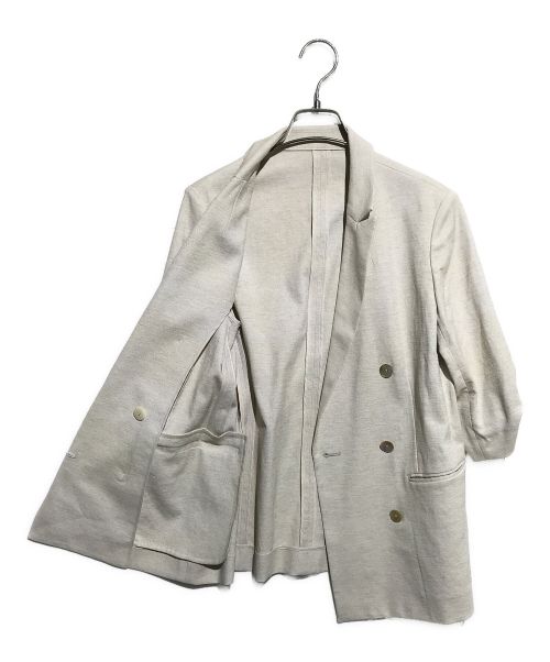 LUMINOSO COMMECA（ルミノーゾコムサ）LUMINOSO COMMECA (ルミノーゾコムサ) 綿麻ポリエステルストレッチ ダブルブレストジャケット ベージュ サイズ:7の古着・服飾アイテム