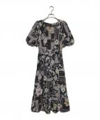 GRACE CONTINENTAL（グレースコンチネンタル）の古着「フラワープリントマキシ丈ワンピース」｜ブラック×ピンク