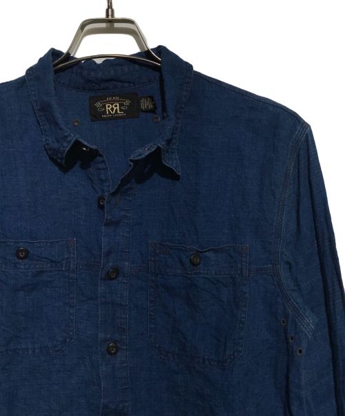 RRL（ダブルアールエル）RRL (ダブルアールエル) リネンデニムインディゴ染めシャツ インディゴ サイズ:Mの古着・服飾アイテム