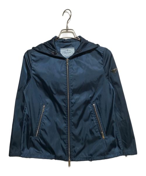 PRADA（プラダ）PRADA (プラダ) プレートロゴナイロンジップアップパーカー ブルー サイズ:40の古着・服飾アイテム