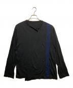 GROUND Yグラウンドワイ）の古着「モダール天竺コンビ段違縦ラインカットソー」｜ブラック