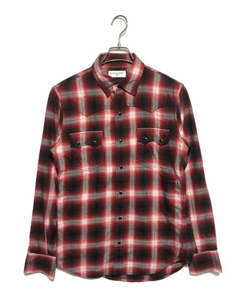 Saint Laurent Paris（サンローランパリ）Saint Laurent Paris (サンローランパリ) レギュラーカラーオンブレチェックシャツ レッド サイズ:Ｓの古着・服飾アイテム