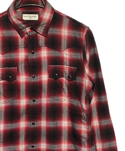 Saint Laurent Paris（サンローランパリ）Saint Laurent Paris (サンローランパリ) レギュラーカラーオンブレチェックシャツ レッド サイズ:Ｓの古着・服飾アイテム