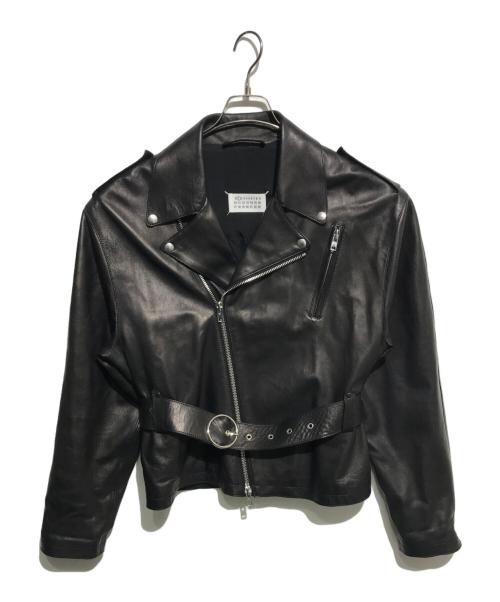 Maison Margiela（メゾンマルジェラ）Maison Margiela (メゾンマルジェラ) ベルテッドラムレザーダブルジャケット ブラック サイズ:42の古着・服飾アイテム