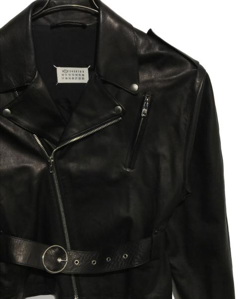 Maison Margiela（メゾンマルジェラ）Maison Margiela (メゾンマルジェラ) ベルテッドラムレザーダブルジャケット ブラック サイズ:42の古着・服飾アイテム