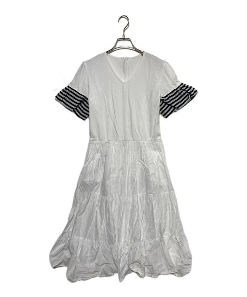 BORDERS at BALCONY（ボーダーズアットバルコニー）BORDERS at BALCONY (ボーダーズアットバルコニー) ティアードTeeドレス ホワイト サイズ:38の古着・服飾アイテム