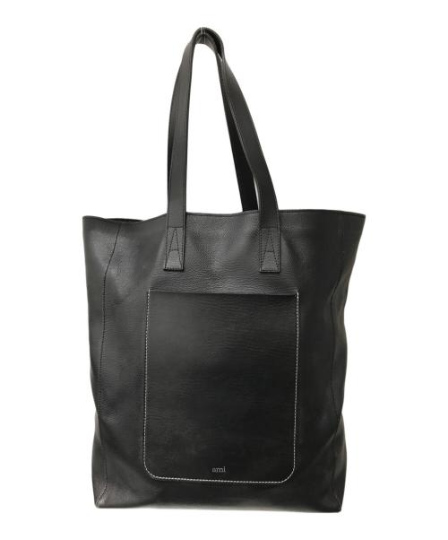 AMI Alexandre Mattiussi（アミアレクサンドルマテュッシ）AMI Alexandre Mattiussi (アミアレクサンドルマテュッシ) レザートートバッグ ブラックの古着・服飾アイテム