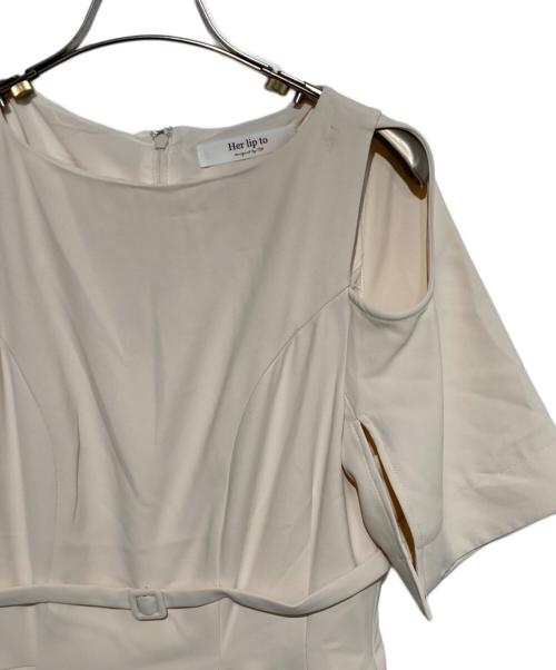 HER LIP TO（ハーリップトゥ）Her lip to (ハーリップトゥ) Adelaide Slit Sleeve Belted Dress ベージュ サイズ:Mの古着・服飾アイテム