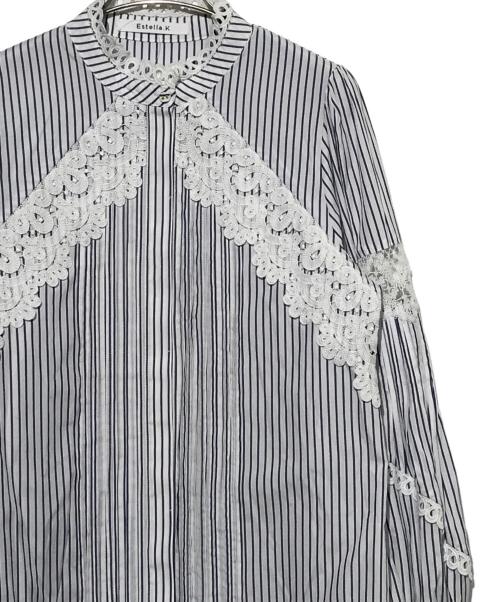 Estella.K（エステラケー）Estella.K (エステラケー) ストライプ切替シャツ ブルー サイズ:Fの古着・服飾アイテム