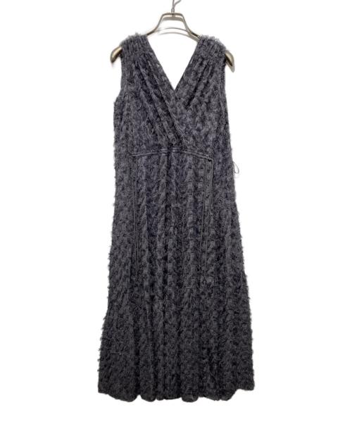 FRAY ID（フレイ アイディー）FRAY ID (フレイ アイディー) フリンジジャガードカシュクールワンピース グレーの古着・服飾アイテム
