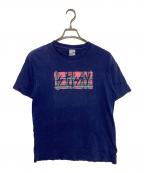 stussyステューシー）の古着「チェック柄ボックスロゴTシャツ」｜ネイビー