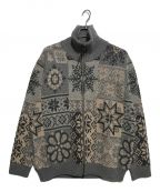 BEAMSビームス）の古着「Zip Cardigan Double Jacquard Patchwork Like Pattern」｜グレー