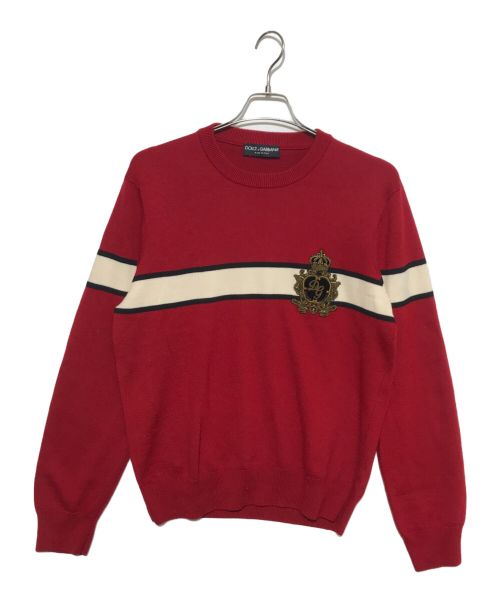 DOLCE & GABBANA（ドルチェ＆ガッバーナ）DOLCE & GABBANA (ドルチェ＆ガッバーナ) ワッペンラインニット レッド サイズ:50の古着・服飾アイテム
