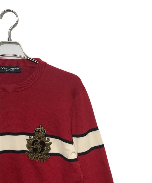 DOLCE & GABBANA（ドルチェ＆ガッバーナ）DOLCE & GABBANA (ドルチェ＆ガッバーナ) ワッペンラインニット レッド サイズ:50の古着・服飾アイテム