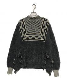 Mame Kurogouchi（マメクロゴウチ）の古着「Ethnic Pattern Fringe Knit」｜グレー