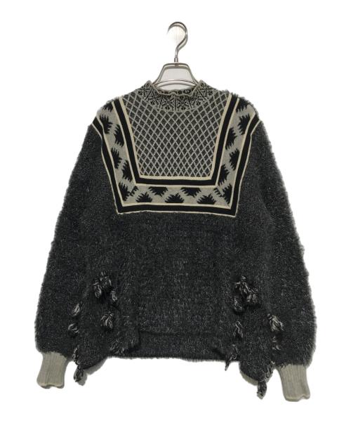 Mame Kurogouchi（マメクロゴウチ）mame kurogouchi (マメクロゴウチ) Ethnic Pattern Fringe Knit グレー サイズ:1の古着・服飾アイテム