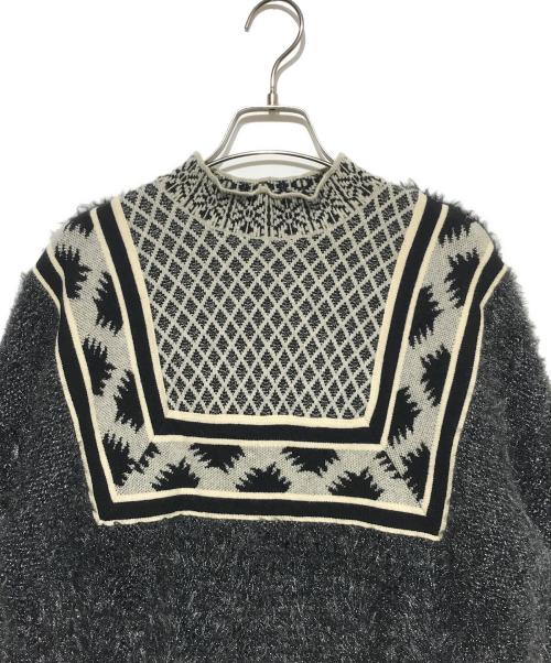 Mame Kurogouchi（マメクロゴウチ）mame kurogouchi (マメクロゴウチ) Ethnic Pattern Fringe Knit グレー サイズ:1の古着・服飾アイテム