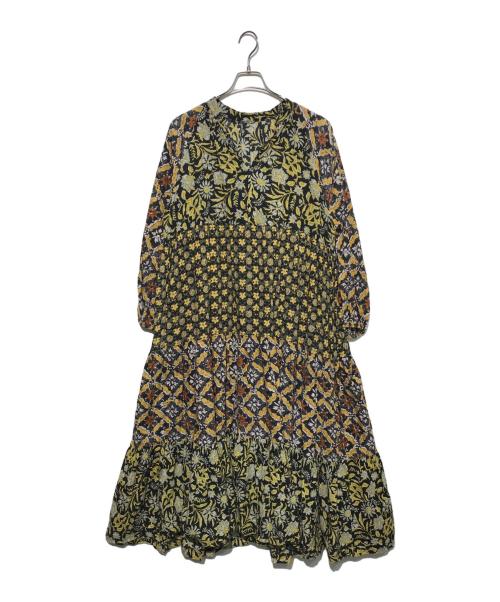 freada（フリーダ）freada (フリーダ) インド四段パッチワークティアードワンピース ブラック×イエロー サイズ:Freeの古着・服飾アイテム