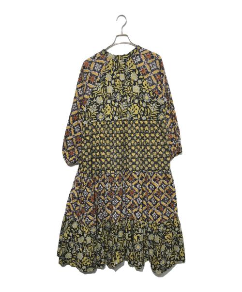 freada（フリーダ）freada (フリーダ) インド四段パッチワークティアードワンピース ブラック×イエロー サイズ:Freeの古着・服飾アイテム