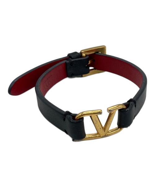 VALENTINO（ヴァレンティノ）VALENTINO (ヴァレンティノ) レザーブレスレット ブラック×レッドの古着・服飾アイテム