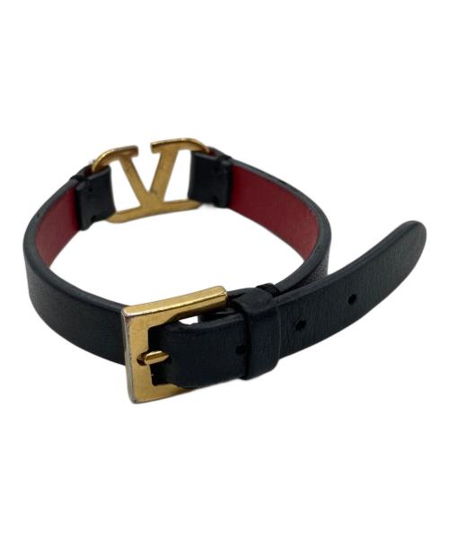 VALENTINO（ヴァレンティノ）VALENTINO (ヴァレンティノ) レザーブレスレット ブラック×レッドの古着・服飾アイテム
