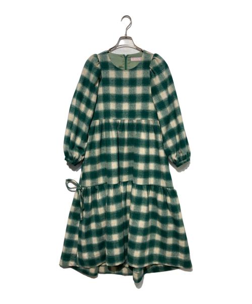 little sunny bite（リトルサニーバイト）little sunny bite (リトルサニーバイト) チェックティアードワンピース グリーン×ホワイト サイズ:Sの古着・服飾アイテム
