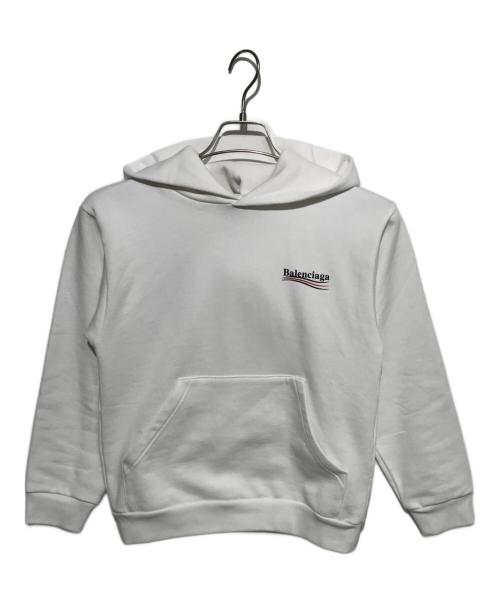 BALENCIAGA（バレンシアガ）BALENCIAGA (バレンシアガ) キャンペーンロゴプリント プルオーバーパーカー ホワイト サイズ:10の古着・服飾アイテム