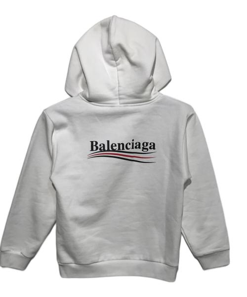 BALENCIAGA（バレンシアガ）BALENCIAGA (バレンシアガ) キャンペーンロゴプリント プルオーバーパーカー ホワイト サイズ:10の古着・服飾アイテム