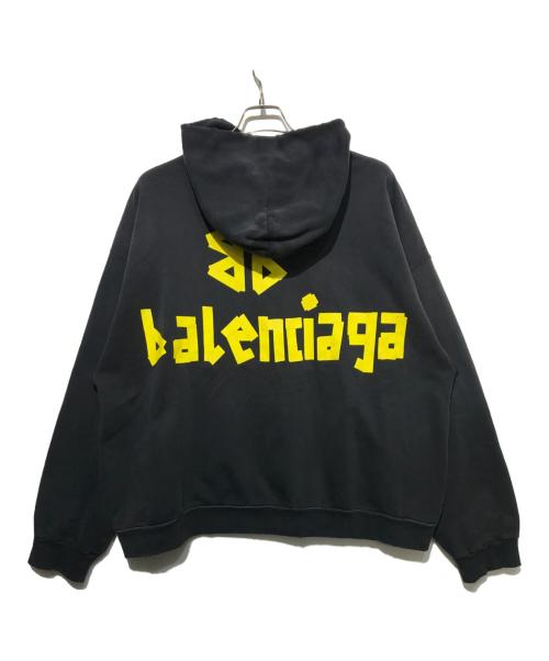 BALENCIAGA（バレンシアガ）BALENCIAGA (バレンシアガ) Tape Type Ripped Pocket Hoodie ブラック サイズ:Lの古着・服飾アイテム