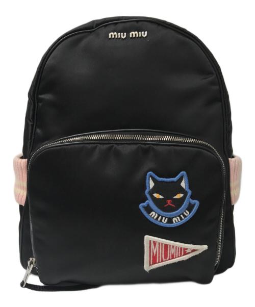 MIU MIU（ミュウミュウ）MIU MIU (ミュウミュウ) キャットエンブロイダリーバックパック ブラックの古着・服飾アイテム