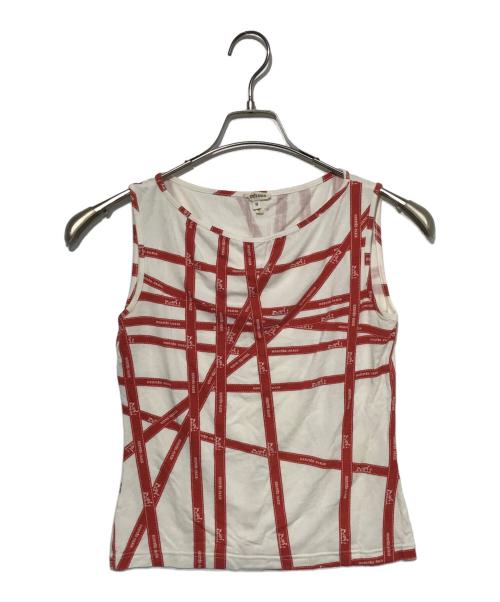 HERMES（エルメス）HERMES (エルメス) リボンデザインノースリーブカットソー ホワイト×レッド サイズ:Ｍの古着・服飾アイテム