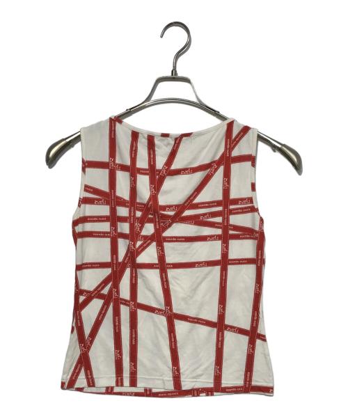 HERMES（エルメス）HERMES (エルメス) リボンデザインノースリーブカットソー ホワイト×レッド サイズ:Ｍの古着・服飾アイテム
